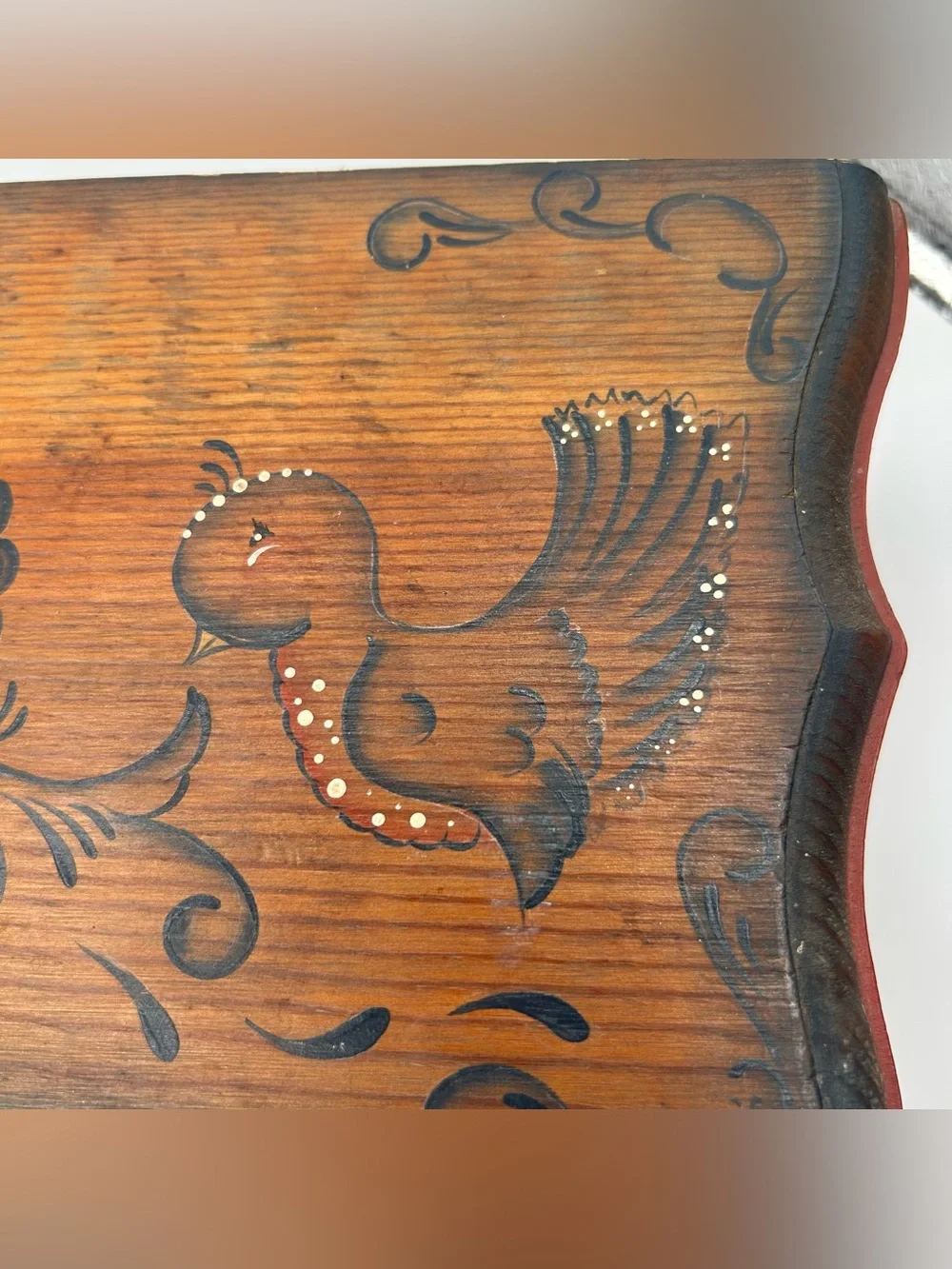Vtg Tole Painted Wooden Trunk Box Folk Art Floral Heart Cottagecore Primitive